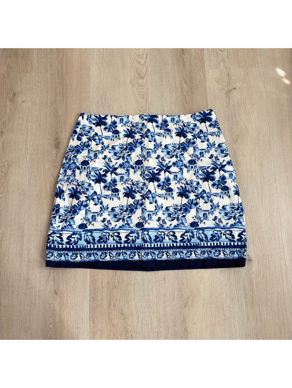Loft NWOT Blue White Coastal Tropical Toile Print Mini Skirt 10